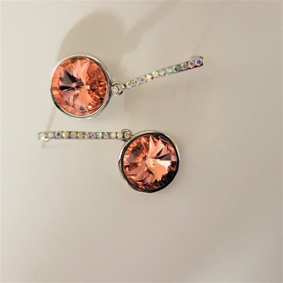 𝅺SPARKLING \Large Blush Peach Fashion Crystal Studded Dangle Earrings- NWOT - Picture 6 of 6